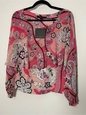 Marc New York Pink Paisley V-Neck Blouse